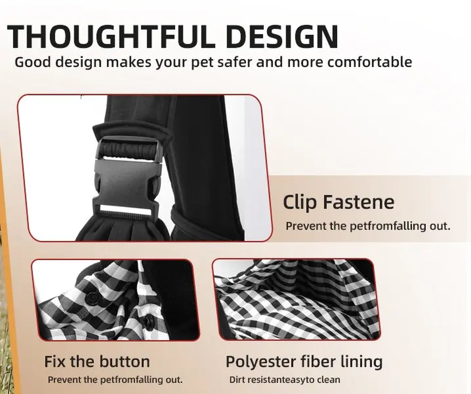 Reversible Small and Medium Pet Carrier Sling Bag with Storage Pocket - Hands-Free Dog and Cat Travel Harness for Daily Use