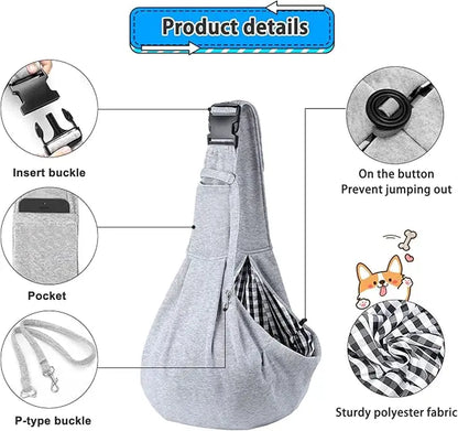 Reversible Small and Medium Pet Carrier Sling Bag with Storage Pocket - Hands-Free Dog and Cat Travel Harness for Daily Use