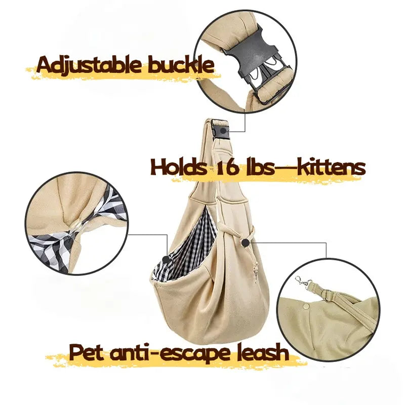 Reversible Small and Medium Pet Carrier Sling Bag with Storage Pocket - Hands-Free Dog and Cat Travel Harness for Daily Use